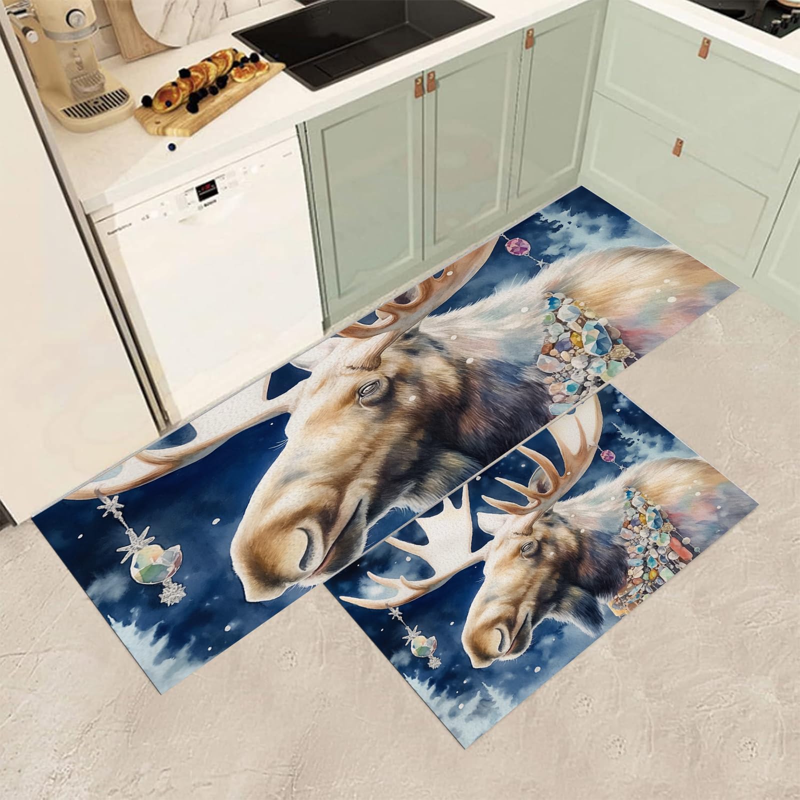 Tapis de cuisine pour couloir et buanderie : lot de 2 tapis de sol style animaux nature
