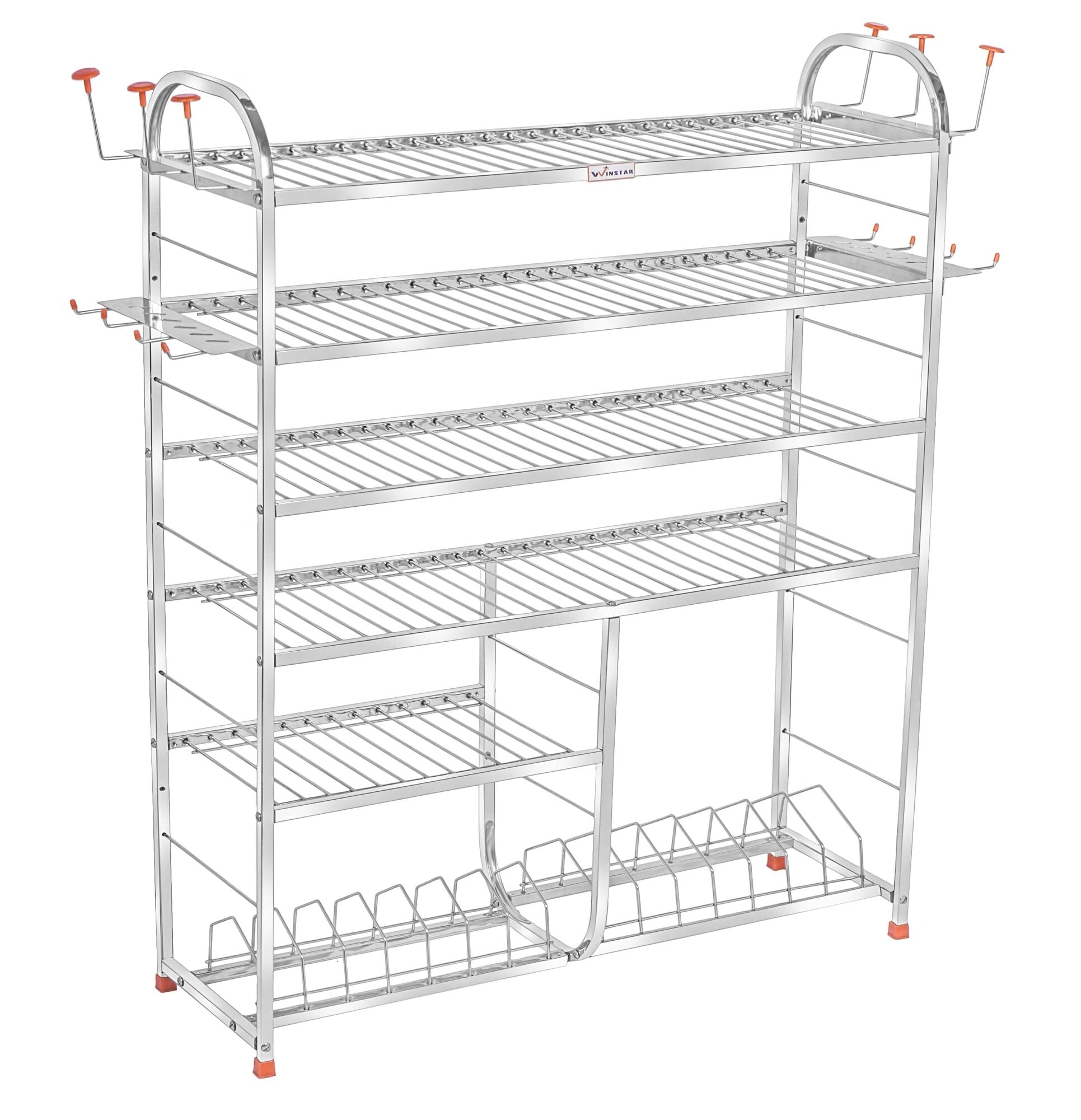 WINSTAR Stainless Steel 6 Shelf Wall Mount Kitchen Utensils Rack | Dish Rack with Plate & Cutlery Stand | Modular Kitchen Storage Rack | Kitchen Organizer | 36 H x 36 L inches (Lower 2 Plate) (B0BD61WQVS) Amazon Price History, Amazon Price Tracker