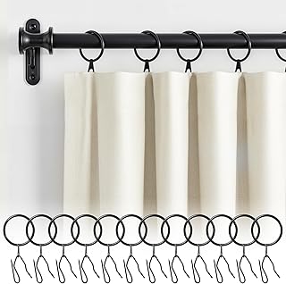 60Pcs Metal Curtain Rings with Eyelets with 60Pcs Curtain Drapery Pin Hooks for Window Door Shower Curtain, Black Curtain Rings with Pinch Pleat Curtain Hooks, 1.18"/30mm Internal Diameter