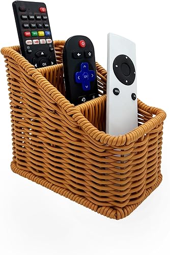 Soporte de mimbre tejido a mano, caja de almacenamiento de mimbre rústico para TV, organizador de escritorio de granja, suministros de oficina,