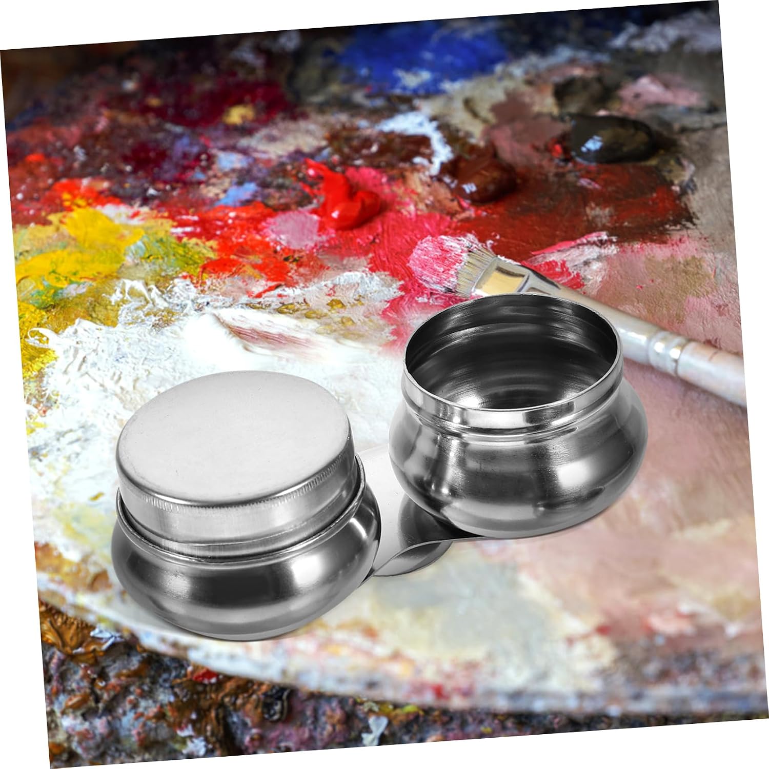 KONTONTY Oil Paint Cup Set Lid Stainless Steel Palette Cups Portable for Travel for Artists Students