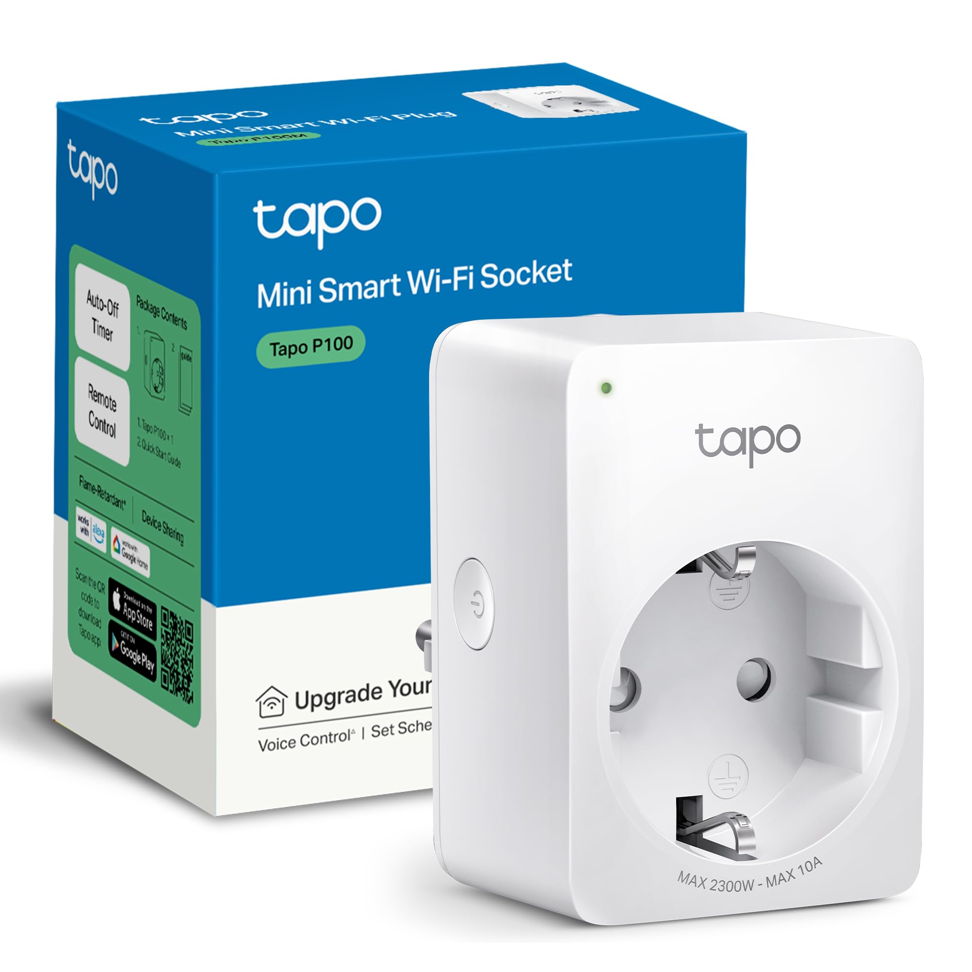 Tapo TP-Link TAPO P100 - Wi-Fi Mini Smart Plug, ideal para agendar ligar/desligar y economizar energía, compatible con Alexa y Google Home, cor branca