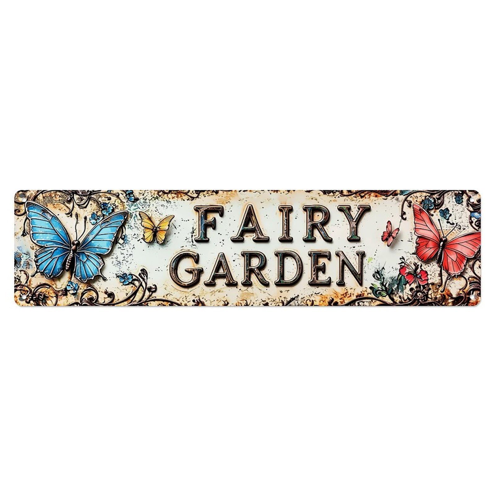 Fairy Garden Butterflies Flowers Metal Metal Tin Sign Plaque