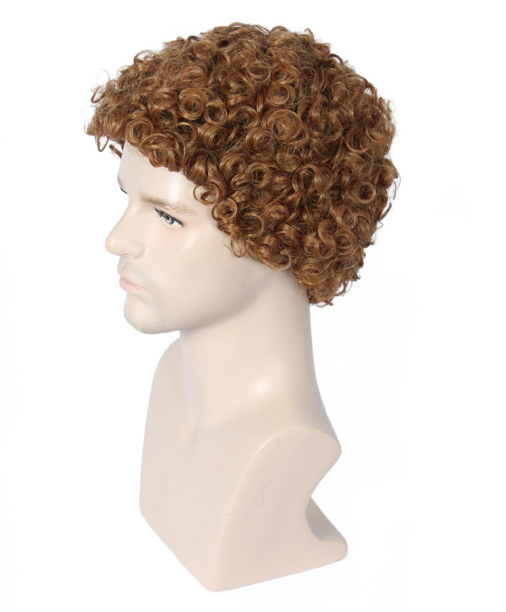 Linfairy Short 80's Costumes Men's Disco Dirt Bag Wig & Hat Halloween Cosplay Costume Curly Wig for Man, Brown - Image 3