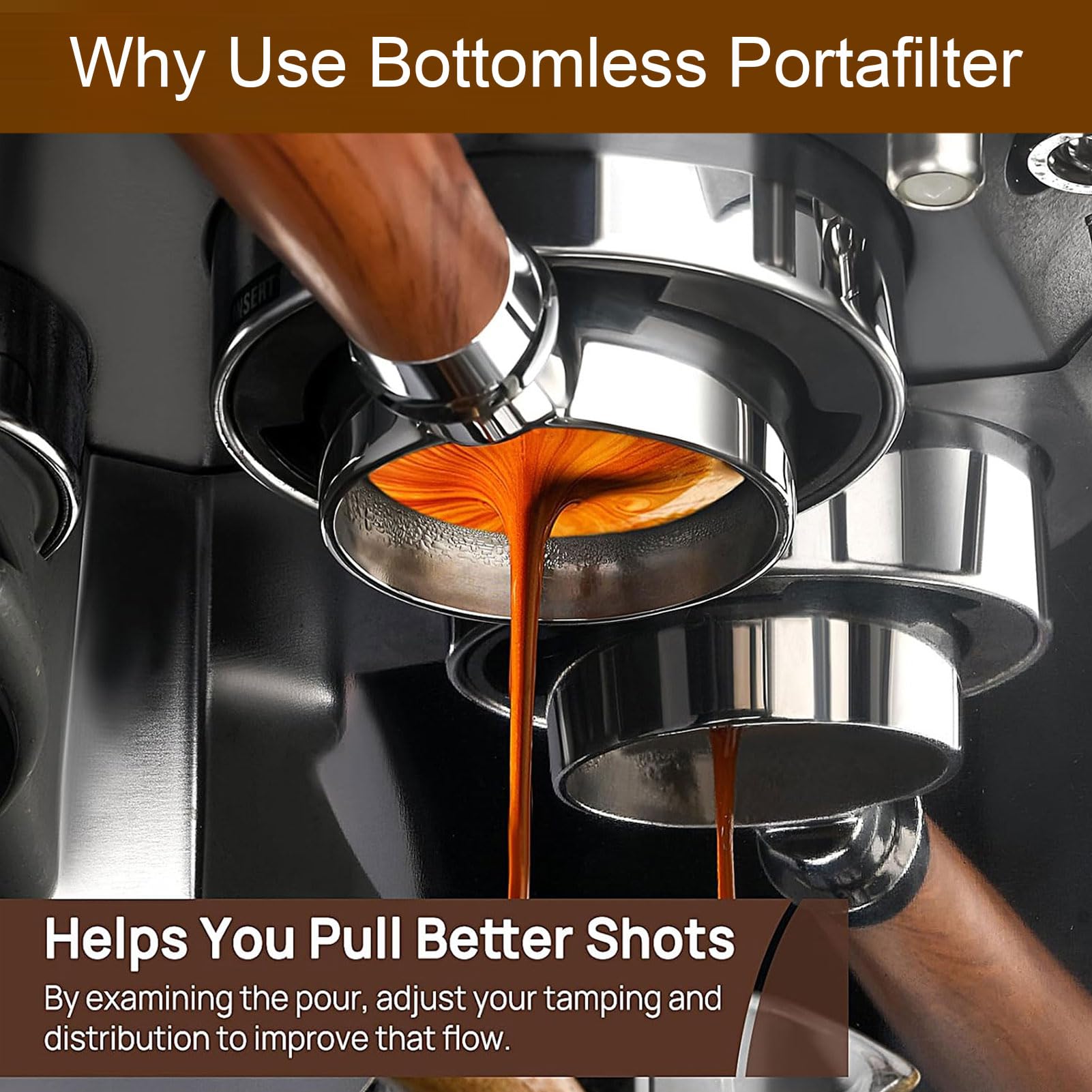 SIXRUN Portafiltro per caffè a 3 Orecchie Adatto per Petrus 58 Mm Universale Senza Fondo con Materiali Ergonomici e di Alta qualità per gli Appassionati della Preparazione del caffè