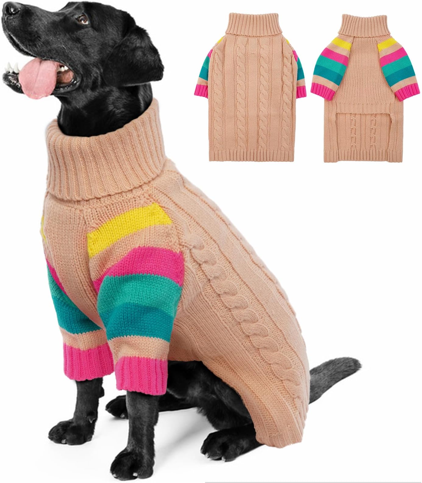 OUOBOB Dog Jumper, Large Dog Jumpers for Dogs Girls Boys, Turtleneck Pullover Winter Pink Dog Vest, Christmas Dog Outfits, Pet Sweatshirt Apparel Knitwear, Golden Retriever, Labrador, Rottweiler XXL