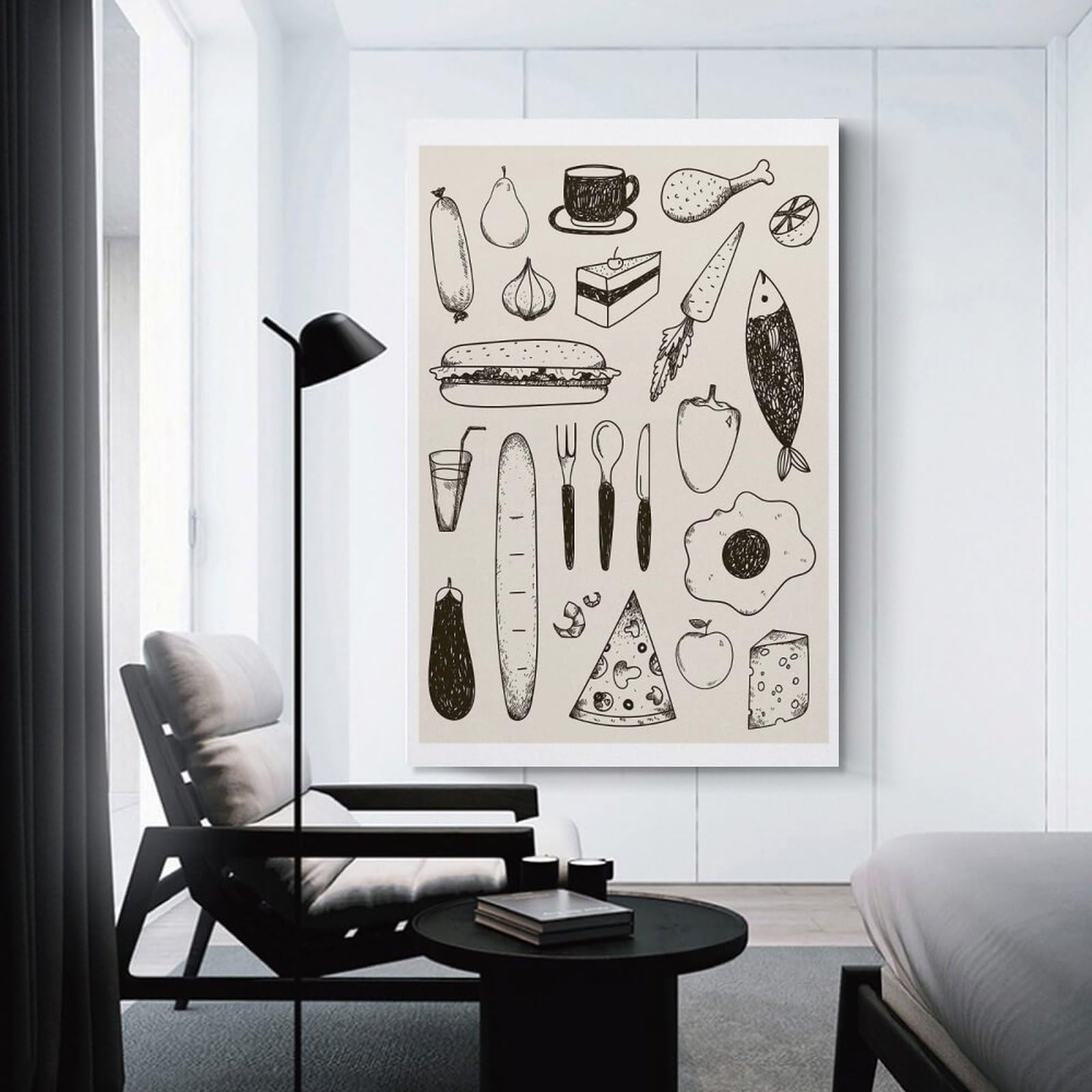 Junmoney Room Decor Wall Art Food Sketch Illustration, 20x30inch(50x75cm), for Gallery Wall Layouts in Home Or Office, Home Wall Art for Statement Displays