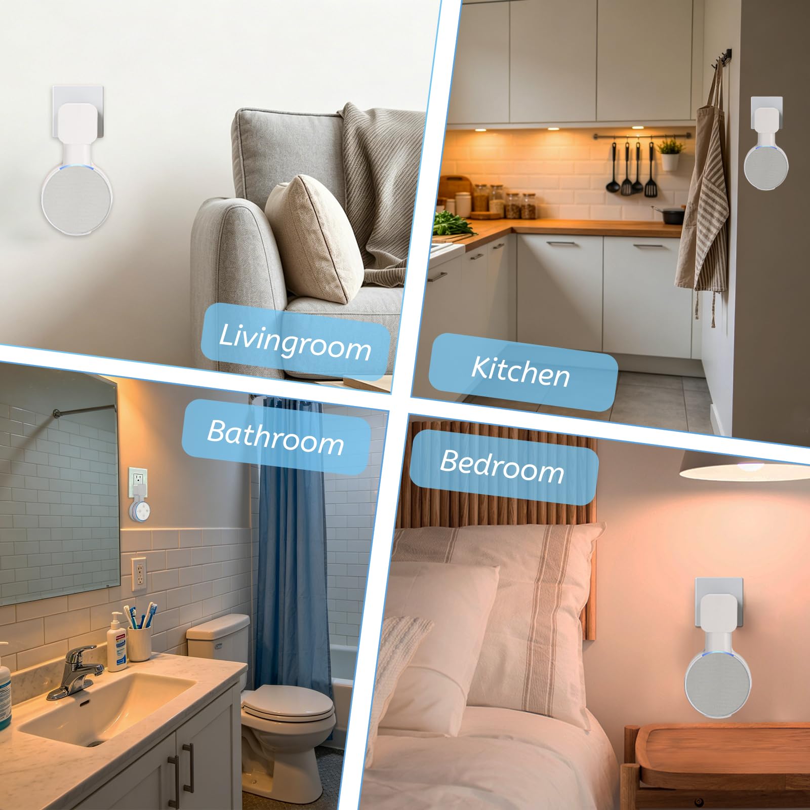 Supporto da parete per prese elettriche con gestione cavi acrilico per Echo Dot 3a generazione bianco