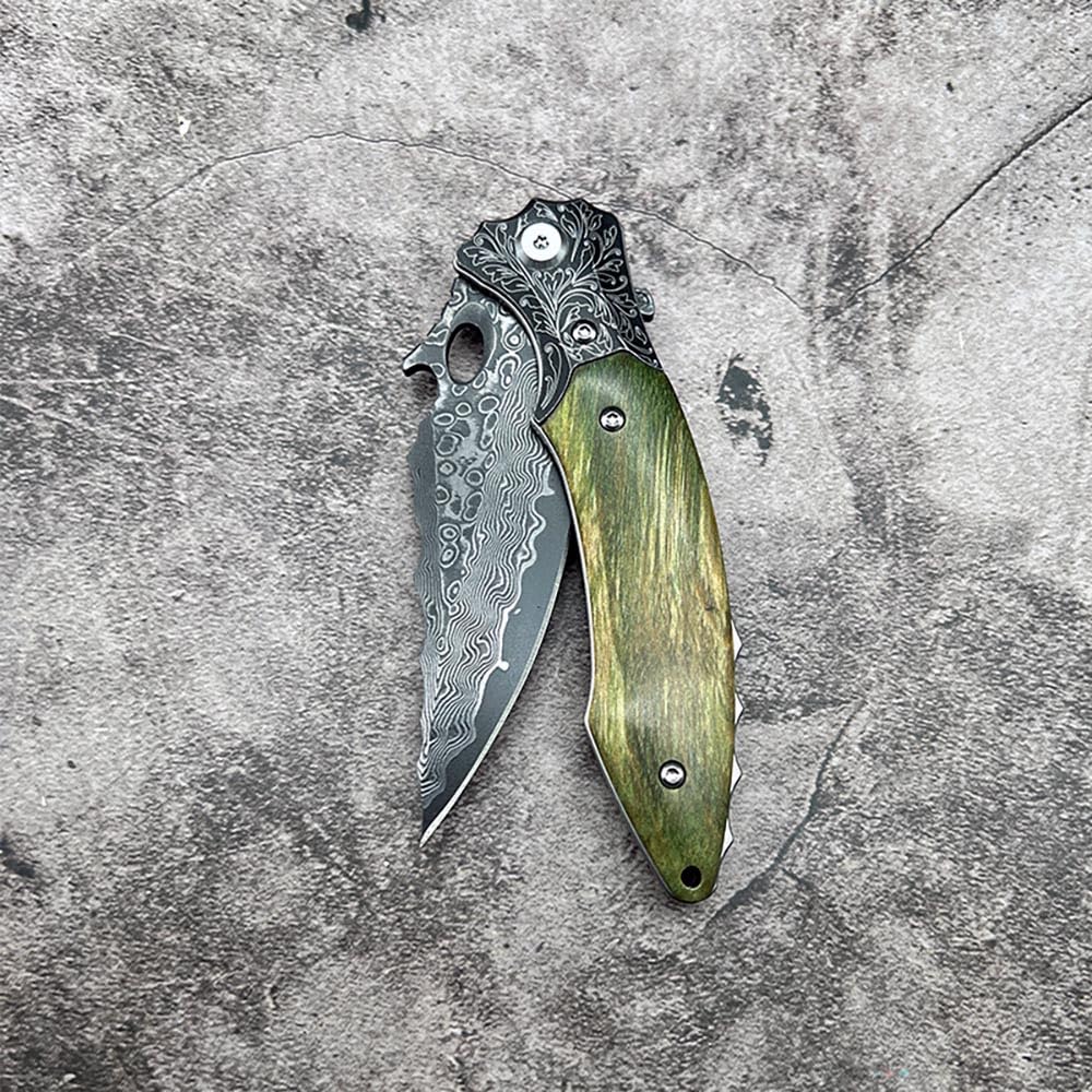 Taschenmesser scharfes Damast klappmesser klein 7.5cm VG10 damaskus stahl, Holzgriff Grün Stabilisiertes Holz Faltbar Edc tanto messer flipper Damaszener geschmiedet ‌einhandmesser, Premium Eleganz