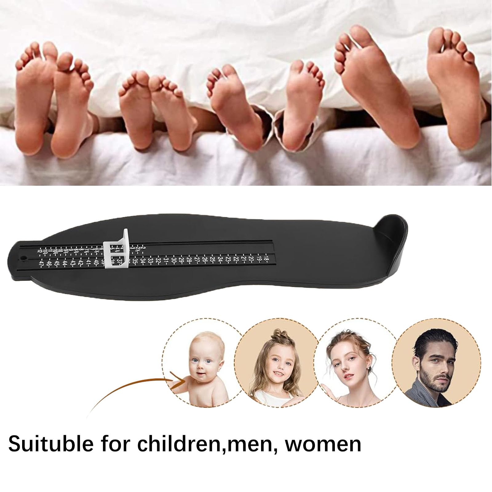 Comioke Pedimetre Enfants et Adultes, Mesureur de Pieds, Pointure Chaussure Mesurer Pied Dispositif de Mesure Pédimètres pour Déterminer la Pointure 18 à 47 et Ruban à Mesurer 1.5m