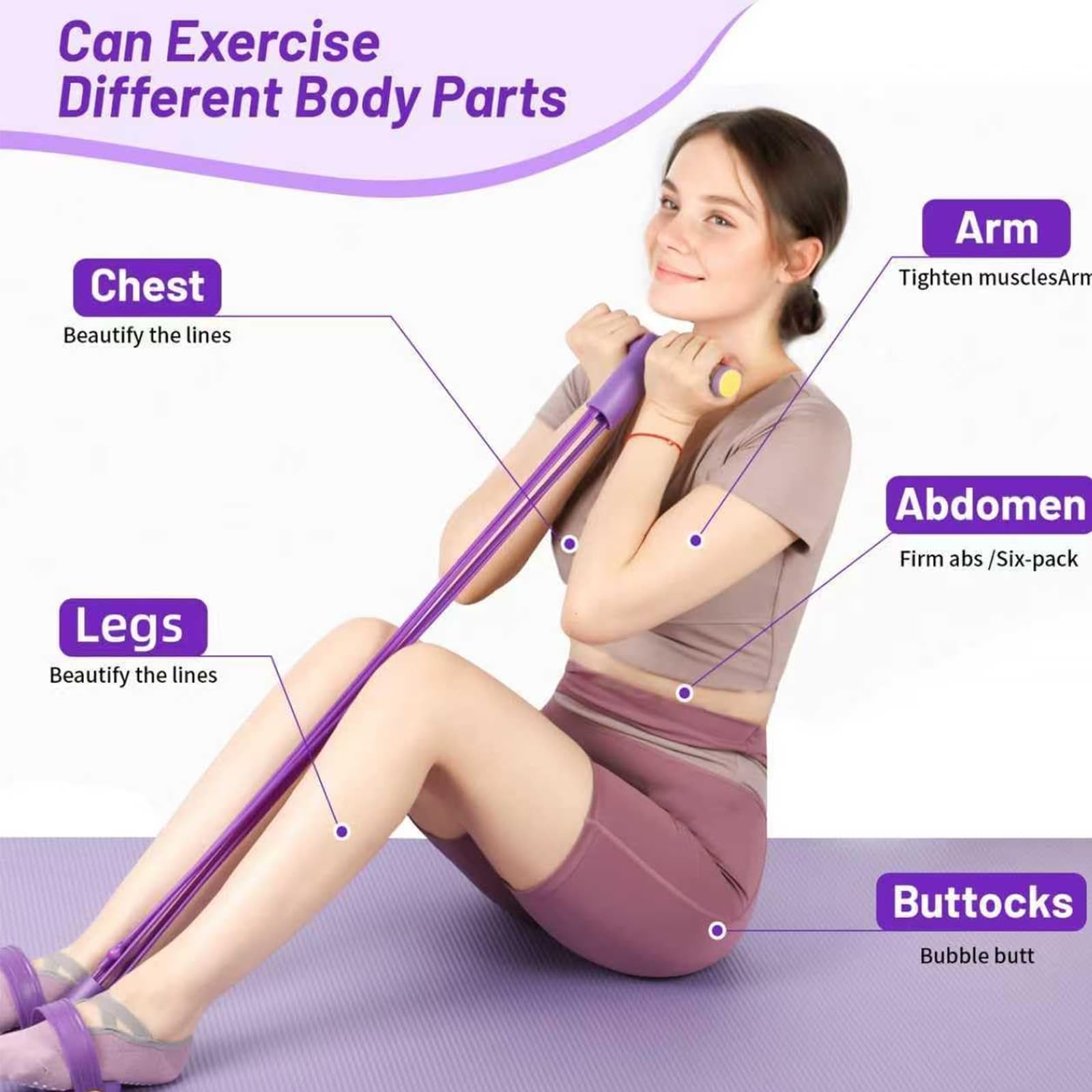 Bandas de resistencia para ejercicio, pedal de pie con asas elásticas, sistema de resistencia multitubo para entrenamiento de abdomen, cintura, brazos y piernas