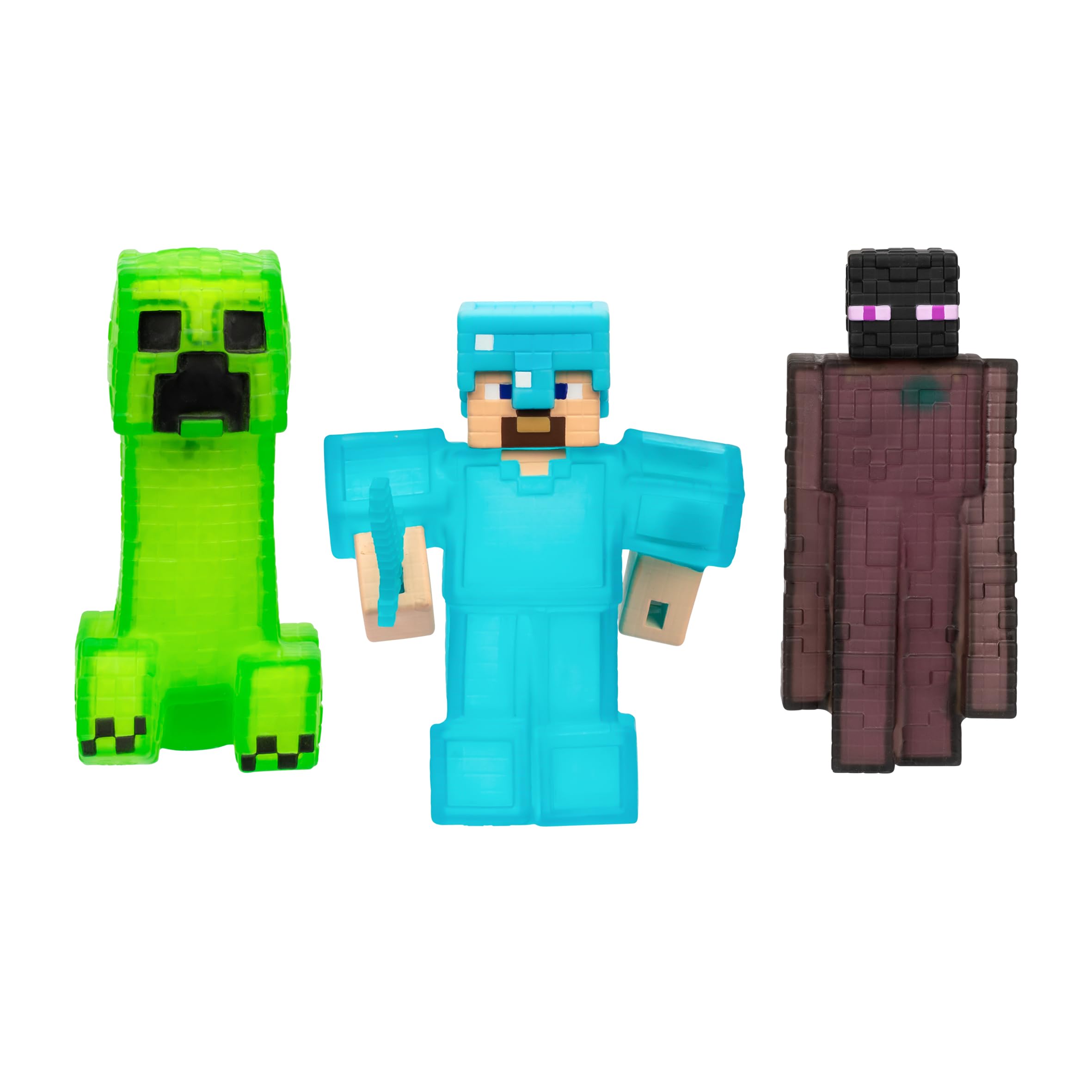 Heroes of Goo Jit Zu Paquete de 3 figuras de acción de Minecraft - Creeper, Steve, Enderman, figuras de juguete elásticas y flexibles para fanáticos de Minecraft de más de 4 años.