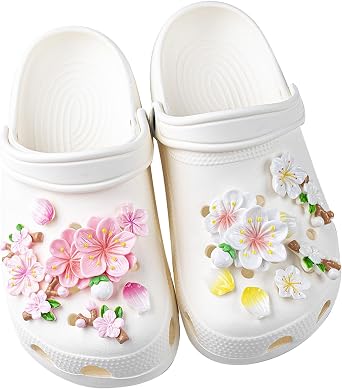 Jaczora 16PCS Peach Blossom Clog Charms, Shoe Decoration Charm Floral, Sweetness Style Chains Shoes Charm for Clogs, for Women Birthday Gift, Party Gift