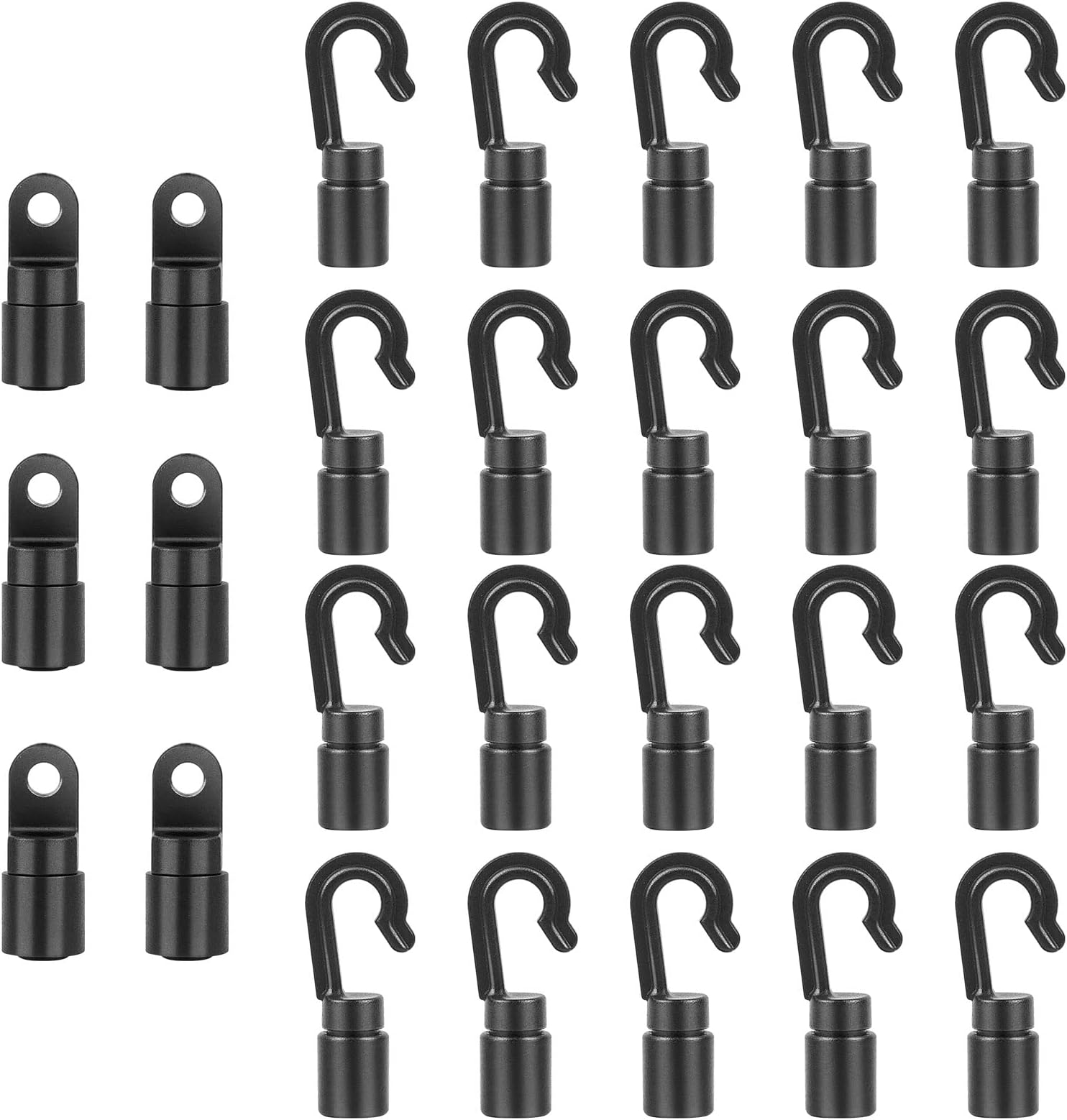 20 Pcs Bungee Shock Cord Hooks for 1/4 Inch Rope Terminal Ends - Tabbed S Open With Straight Hooks for Kayaks