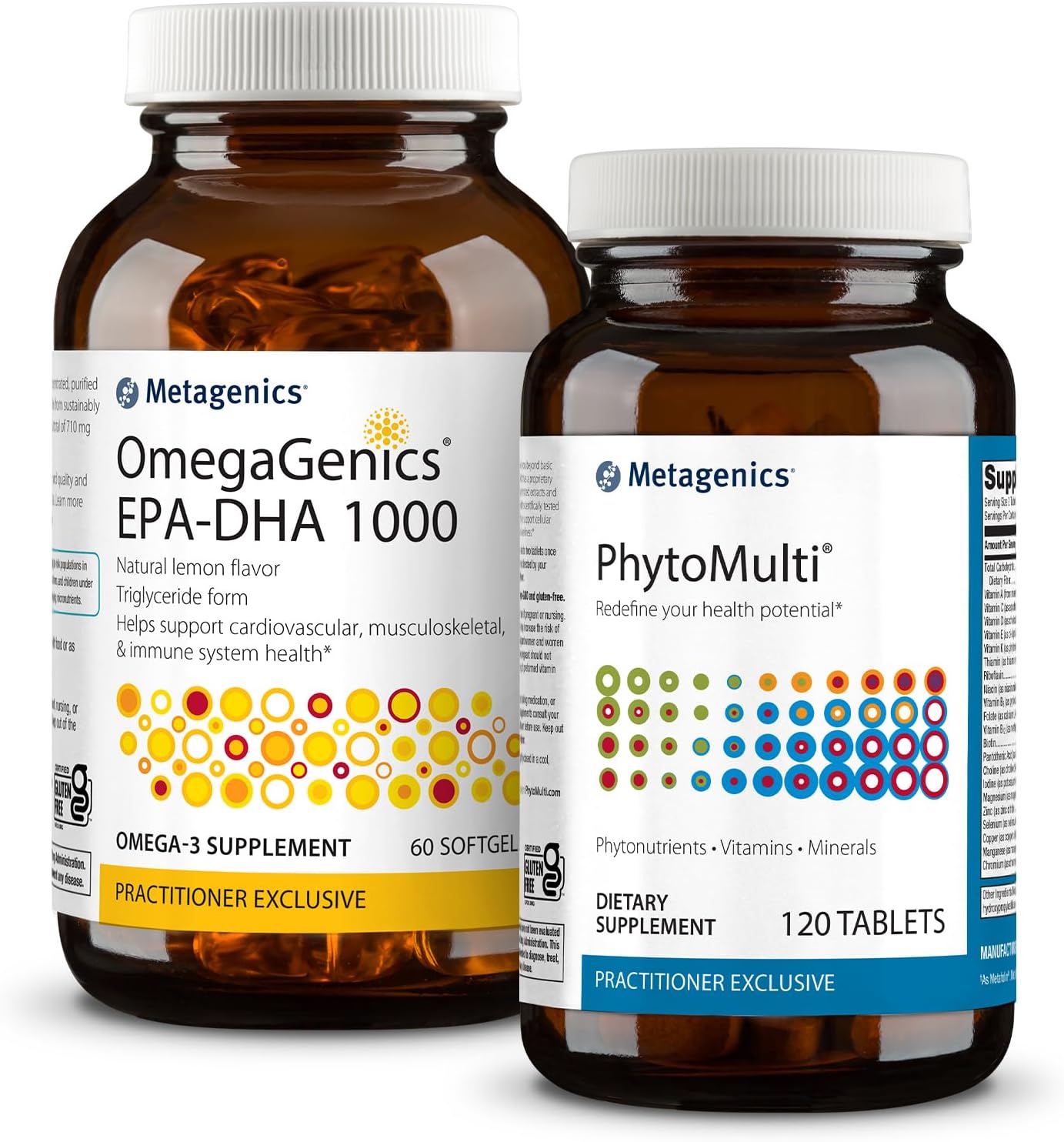 Metagenics Essential Wellness Duo OmegaGenics EPA-DHA 10000 y PhytoMulti sin hierro – Multivitamínico diario para la salud general y el