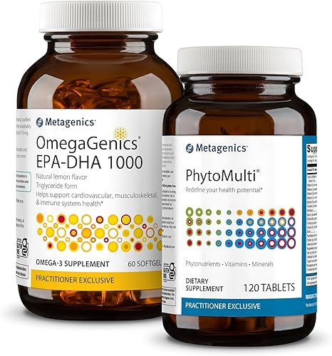 Miniatura 1 de Metagenics Essential Wellness Duo OmegaGenics EPA-DHA 10000 y PhytoMulti sin hierro - Multivitamínico diario para la salud general y el