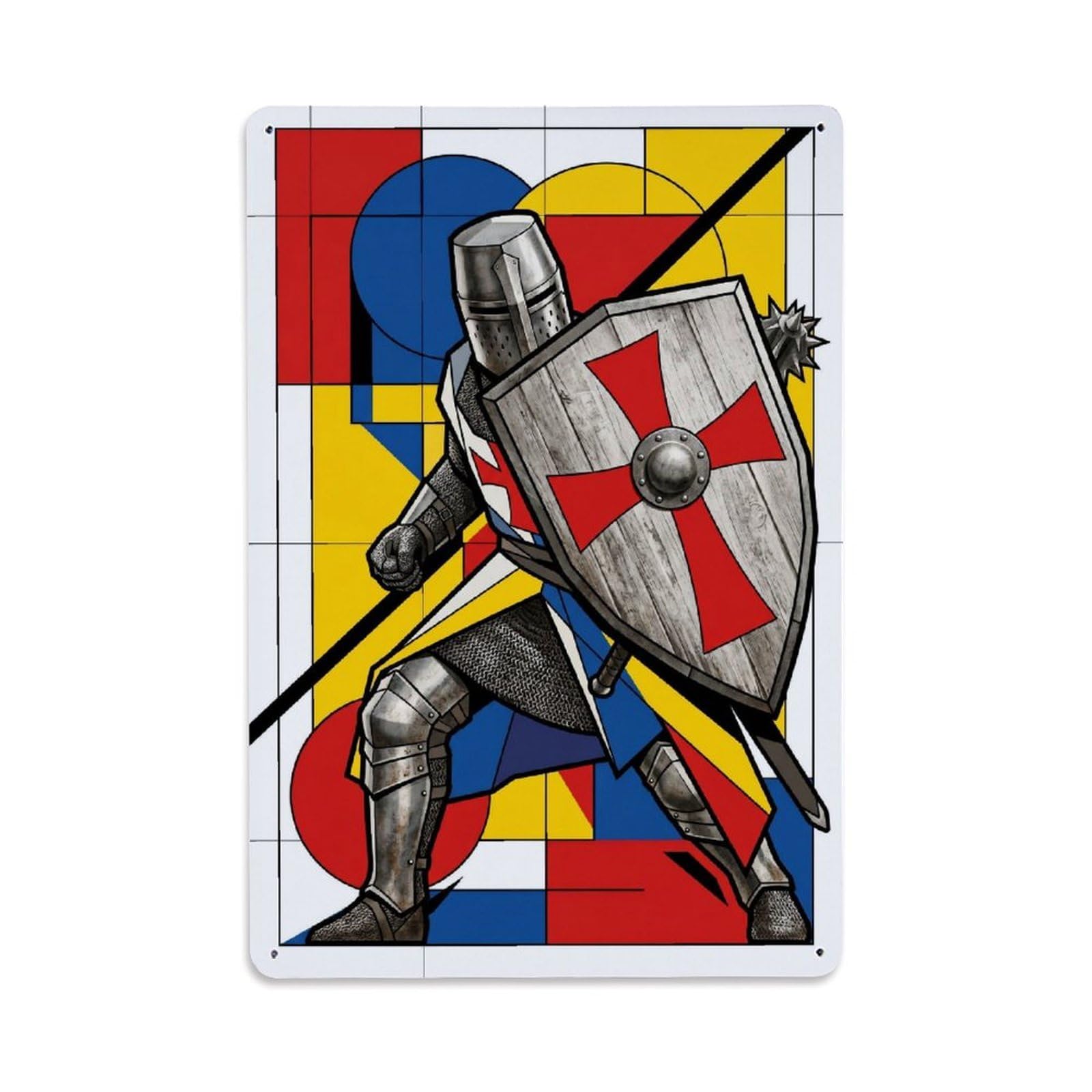 Olhnbad Style Shield Guard Templar Knight Medieval Armour Geometric Metal Tin Sign