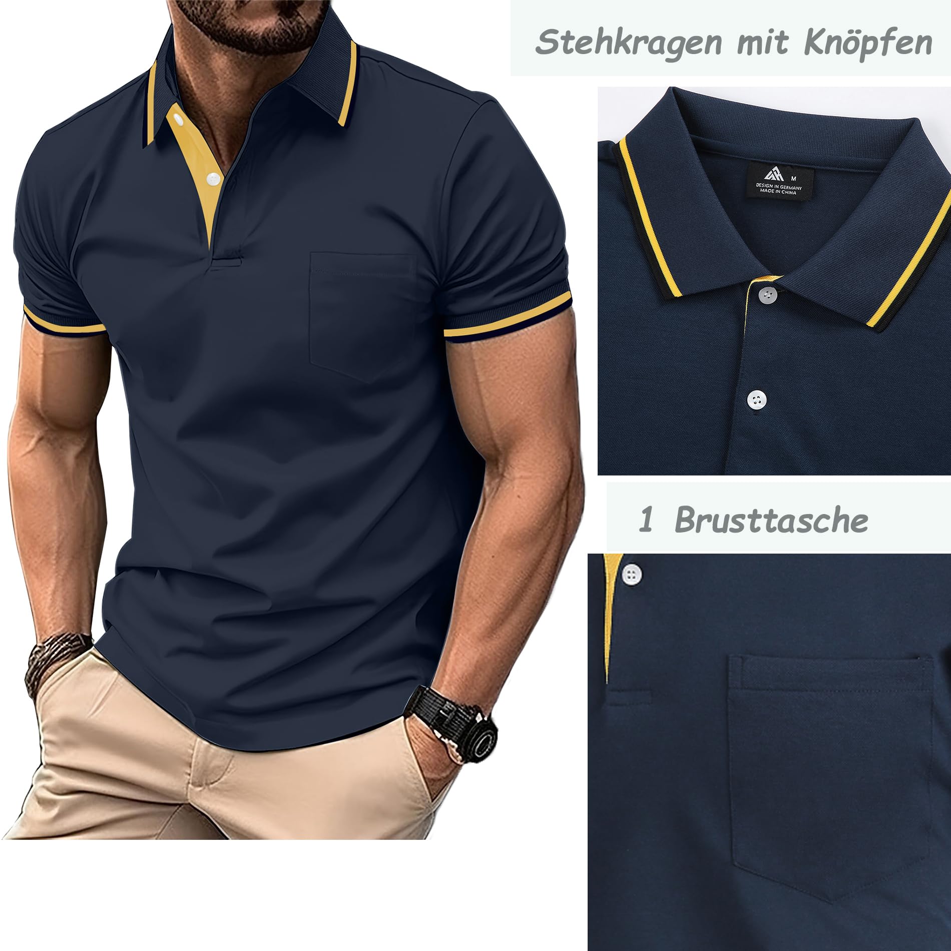 LLdress Polo Uomo Maniche Corte Pacco da 3 Polo da Golf Tennis T Shirt Leggera e Traspirante