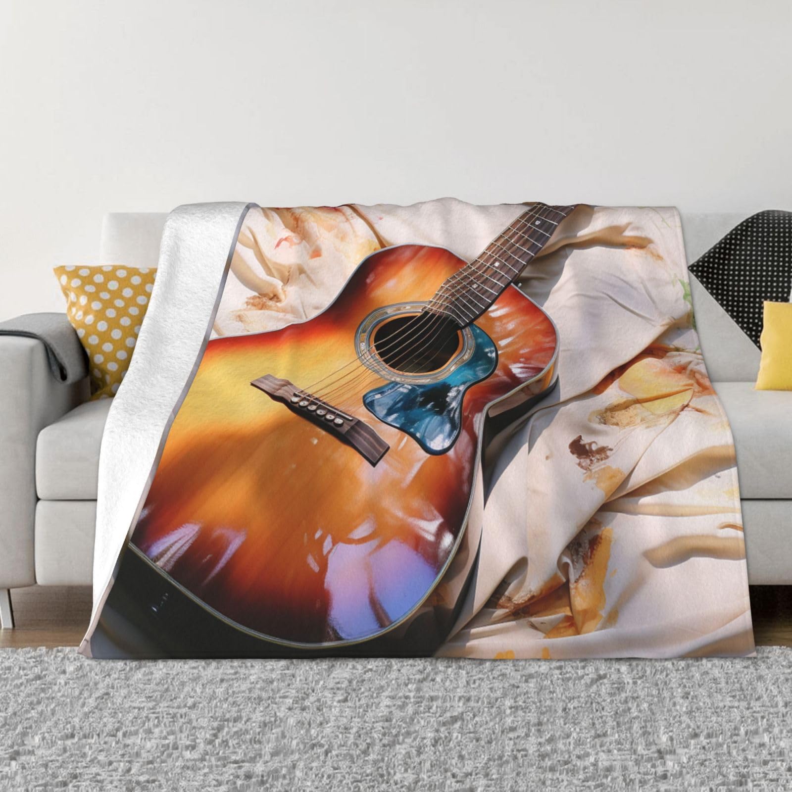 Plaid guitare acoustique aquarelle un cadeau confortable et chaud