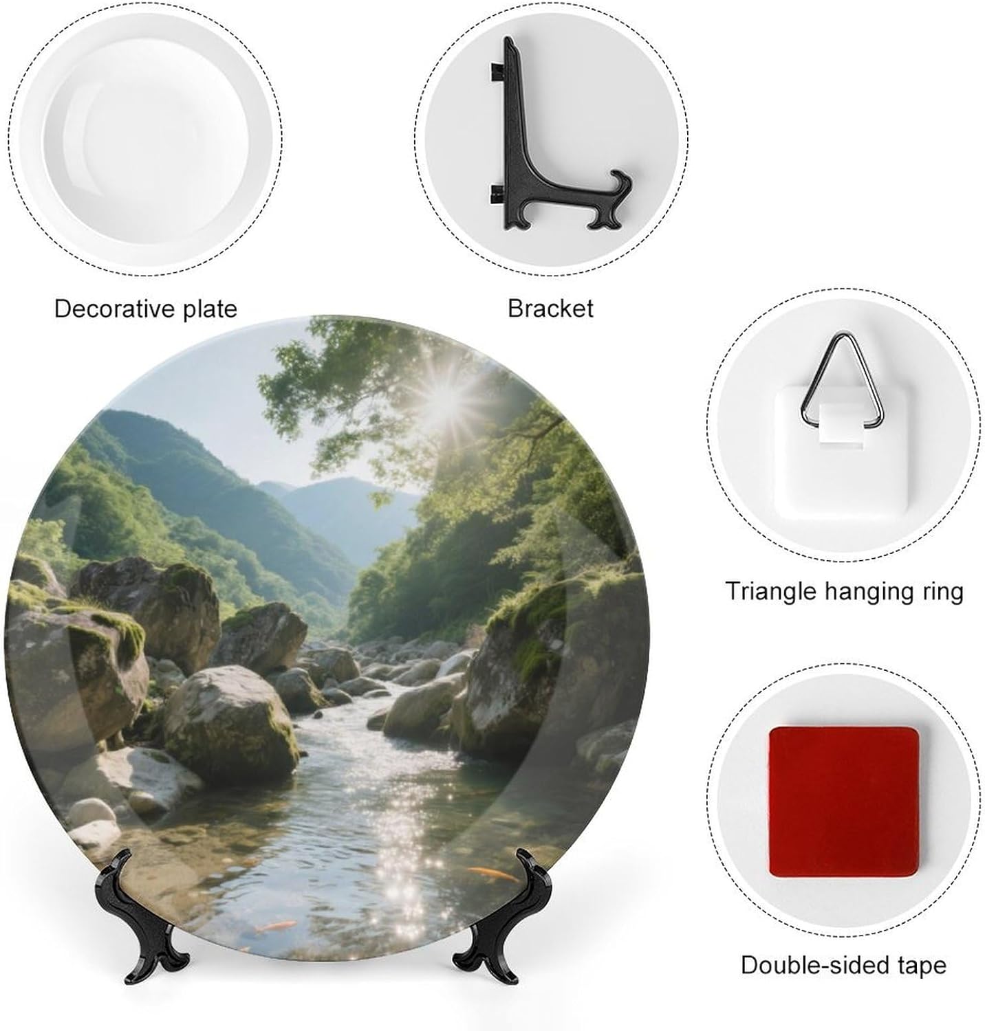 Bone China Decorative Plates Strange Rocks in The Creek Ceramic Decorative Plate Wall Decor with Display Stand Ceramic Ornaments for Wall Hanging Decoration