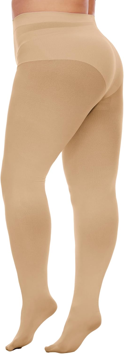 Citystl Women's Opaque Plus Size Tights, 80 Den Black Control Top Tights, Solid Color Soft Microfiber(XL-6XL) - Image 3