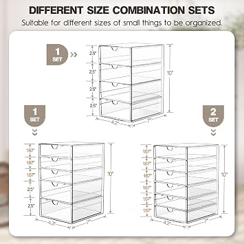 Acrylic Drawer Organizers - 21 Drawers 4 Set - Clear Storage Drawers | Office Supplies, Stackable Makeup Organizer, Dustproof Desk Organizers for Makeup, Jewelry, Pen, Stationary