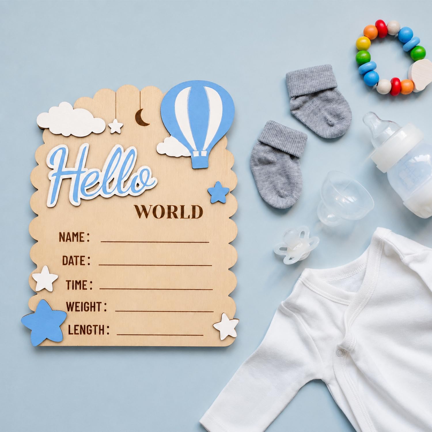 Baby Announcement Sign Ultrasound Picture Frames Double-Sided Photo Prop | Nursery Photo Prop for Boys Hello World Wooden Newborn Sign Baby Name Sign Pregnancy Announcement Gifts