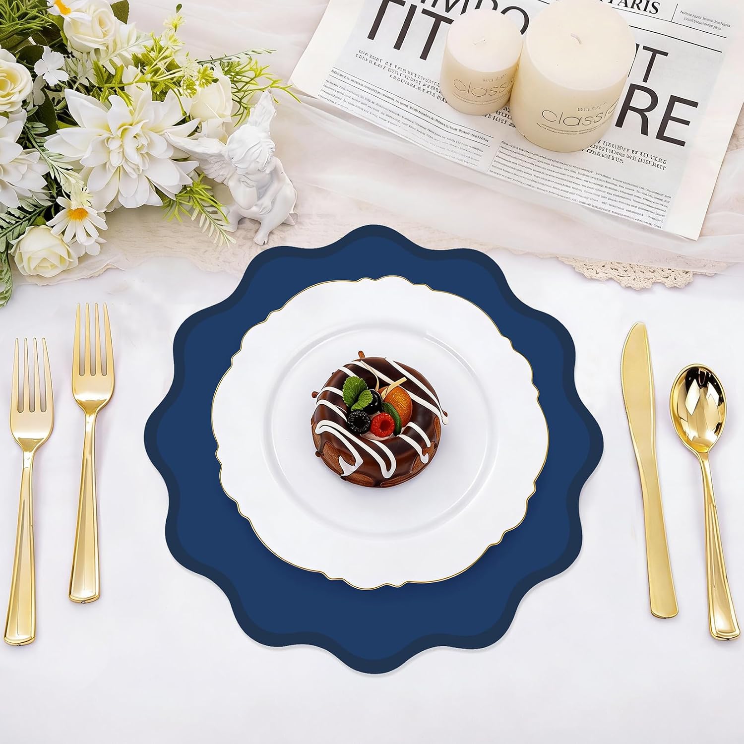 20 Pcs Navy Blue Thick Paper Placemats, Disposable Waterproof Place Mats image 4