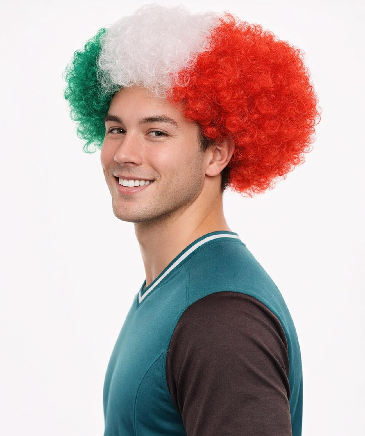Adult Unisex Italy Jumbo Sport Fun Wigs | Afro Patriotic Wig with Breathable Capless Cap for Men and Women| Synthetic Fiber Wig Perfect for Sport's and Halloween Cosplay
