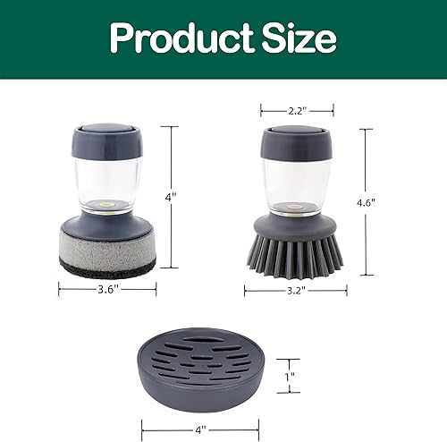Miniatura 2 de Auarwood Paquete de 2 cepillos para platos con dispensador de jabón, juego de combinación de cepillo de cerdas de nailon y un cepillo de esponja con
