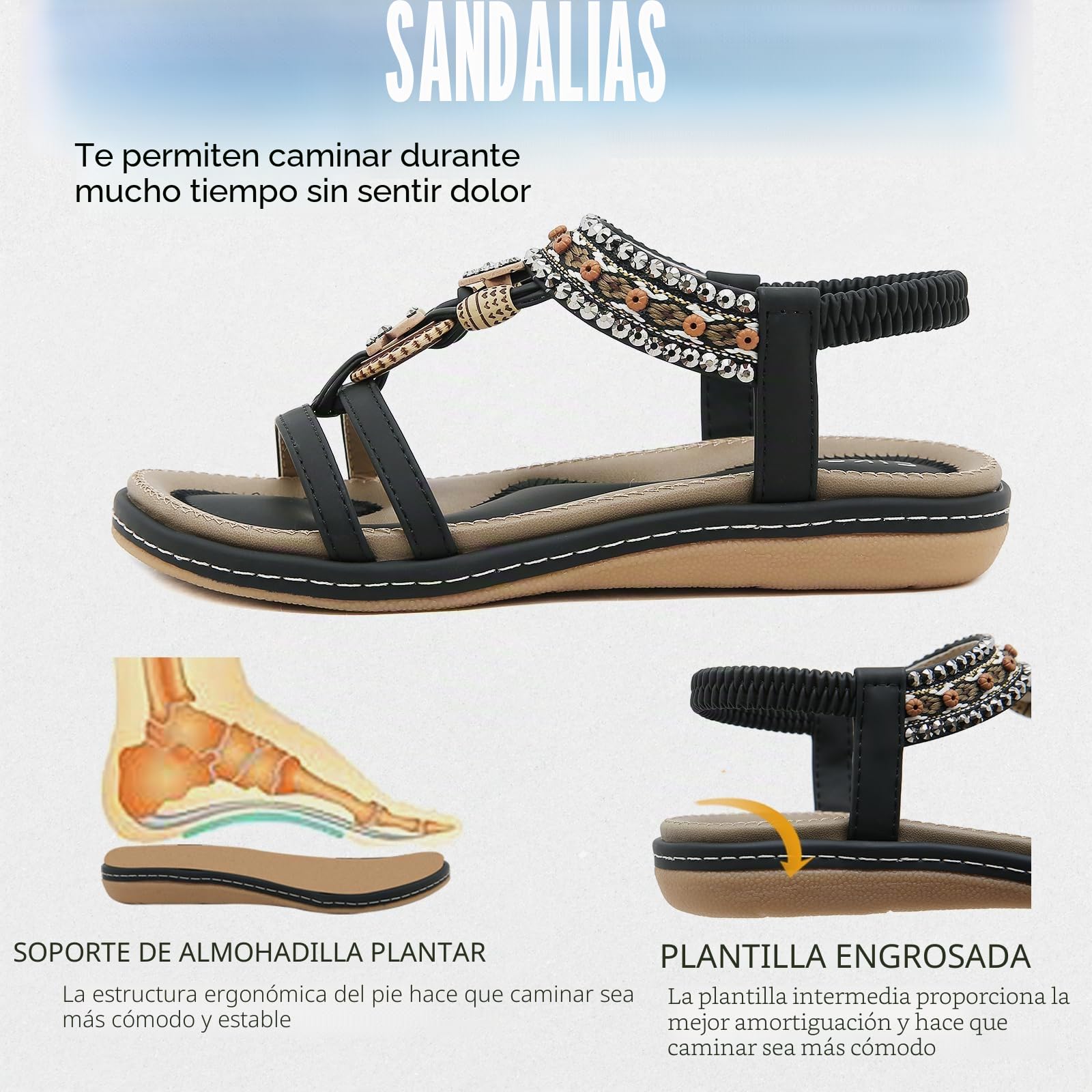 Sandalias Planas Mujer Verano Comodos Zapatos de Playa Talla 36-44