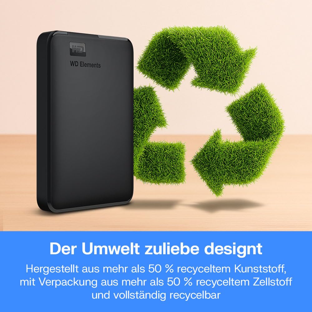 Western Digital Elements Portable externe Festplatte 2 TB (mobiler Speicher, USB 3.0-Schnittstelle, Plug-and-Play, für Windows formatiert) Schwarz