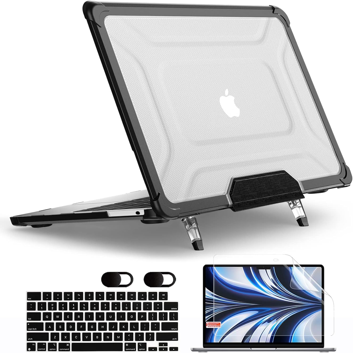 MEEgoodo Rugged Hard Shell Case For MacBook Air 13.6 Inch 2025-2022 - With Kickstand & Full Protection Kit