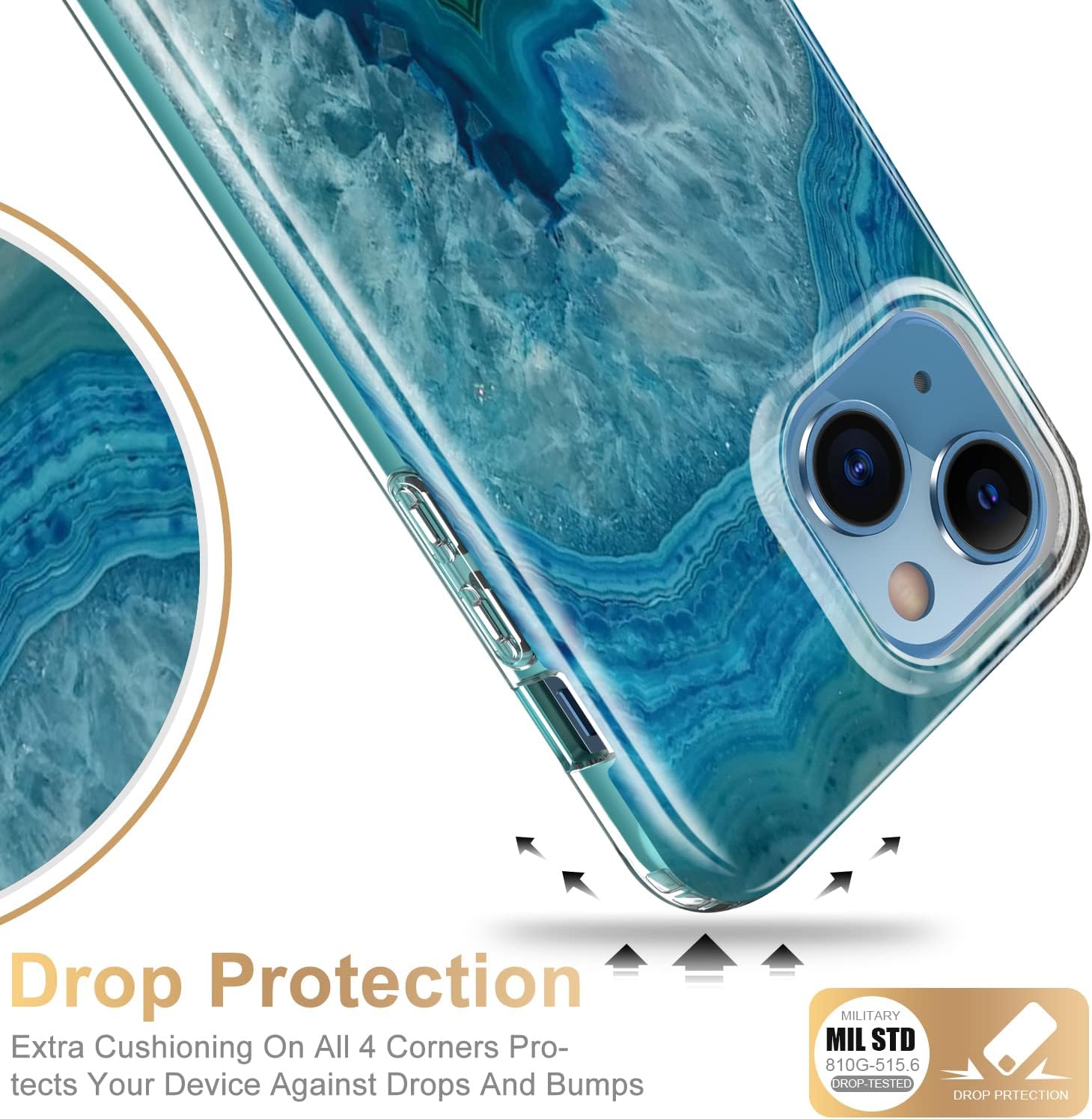 Esdot for iPhone 13 Case with Built-in Screen Protector,Military Grade Rugged Cover with Fashionable Designs for Women Girls,Protective Phone Case 6.1" Agate Stone - Image 4