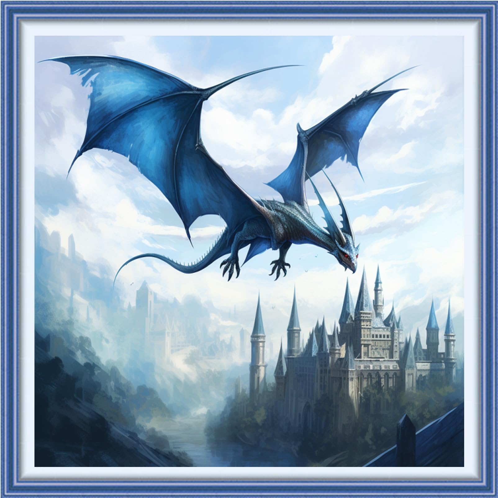 Findvoor Stamped Cross Stitch Kits for Beginners Full Range of Cross Stitching Embroidery Pattern for Adults, 11CT DIY Needlepoint Embroidery Starter Kits-Blue Winged Dragon 17.7x17.7 inch