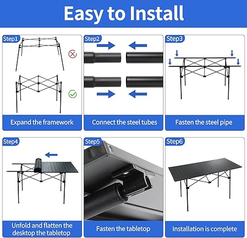 Miniatura 5 de Mesa de camping de 4.4 pies con tabla de extensión de mesa, mesas plegables de altura ajustable, mesa de parrilla portátil para exteriores,