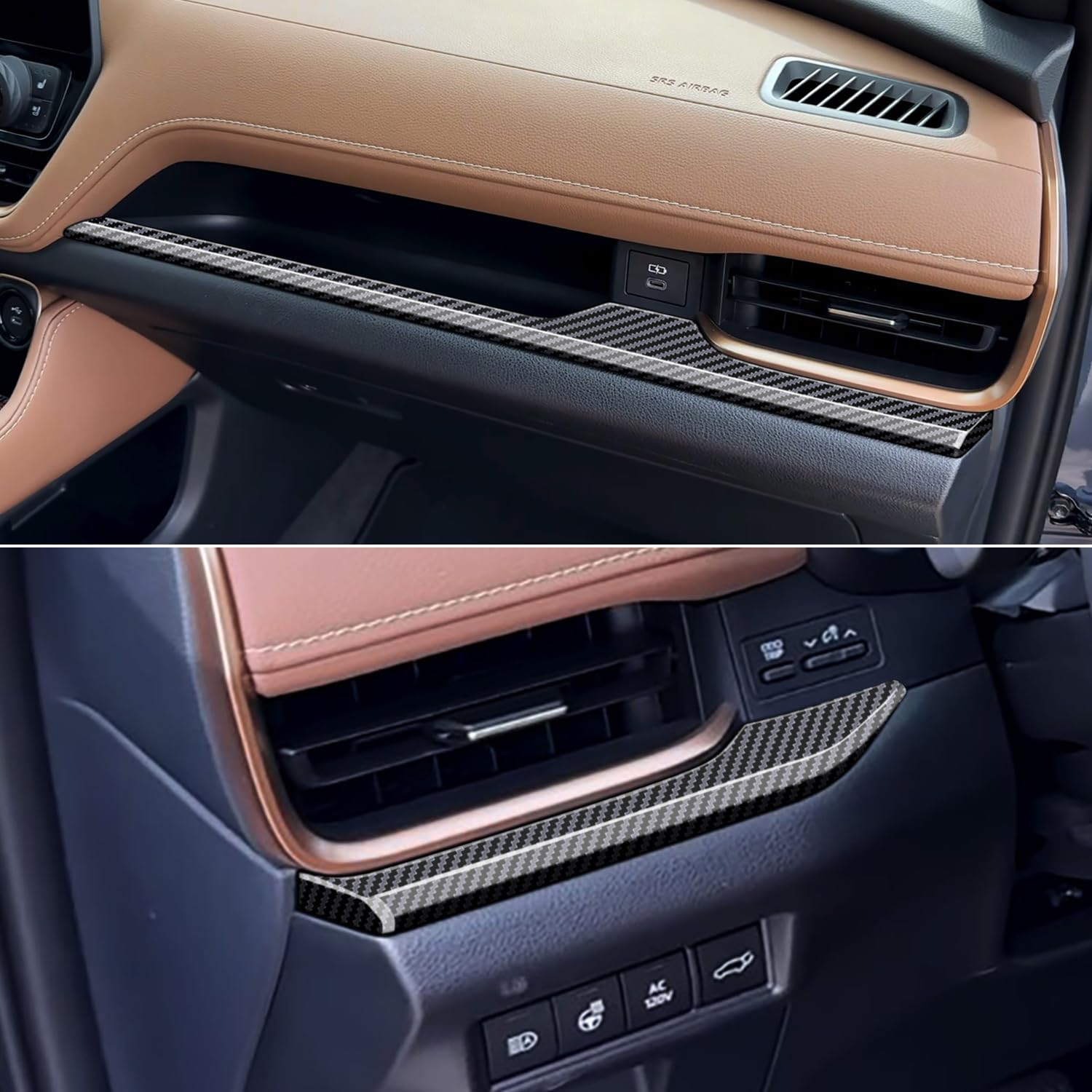 for Toyota Grand Highlander 2023-2025 LHD Drive Carbon Fiber Black Middle Console Dashboard Cover Trim 2pcs Car Accessories