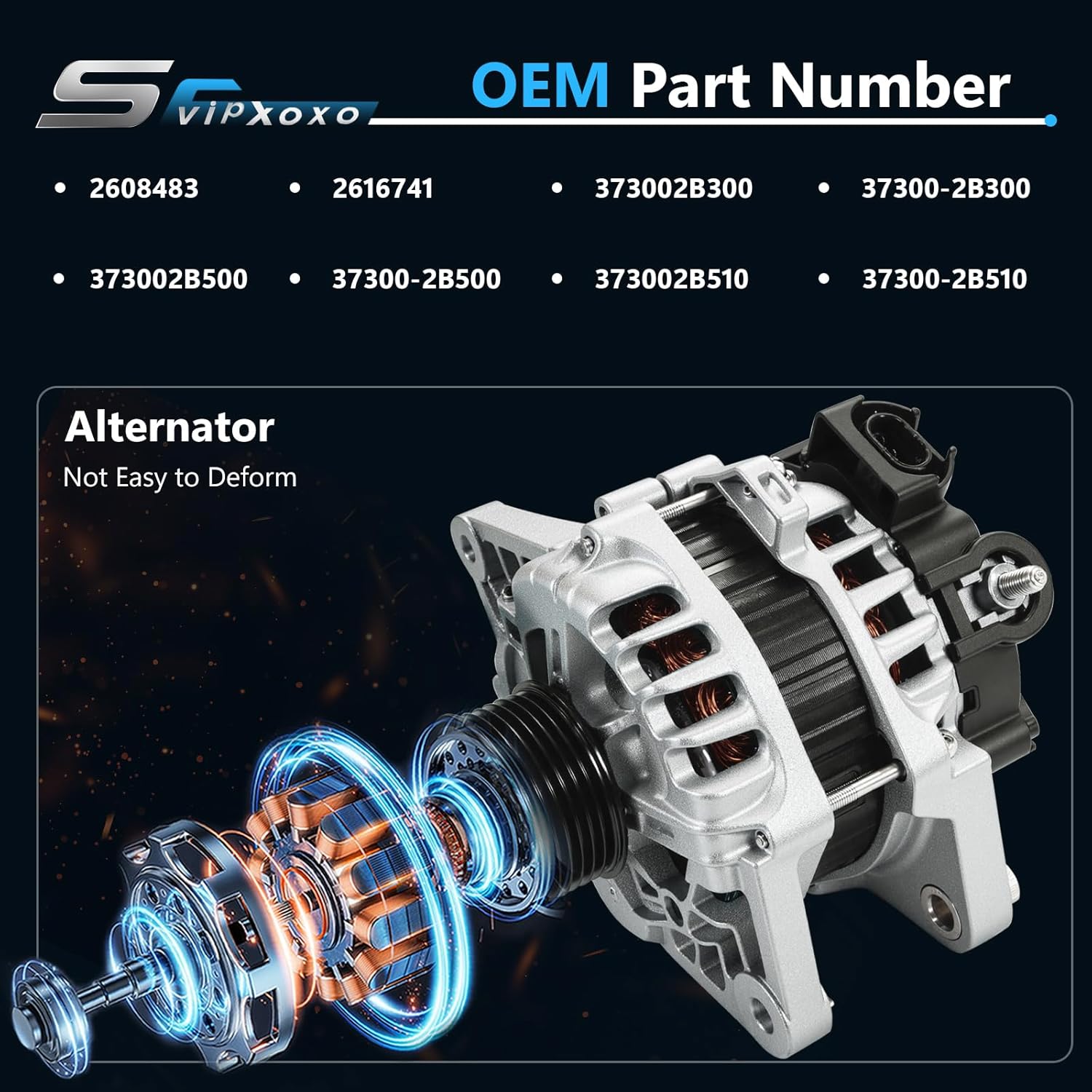 Alternator Generator Part Fit for Hyundai 2012 2013 2014 2015 2016 2017 Accent Veloster 2012 2013 For Rio L4 1.6L 1.6,AC generator Replace 37300-2B510 37300-2B300 2607372 2608483 2616741
