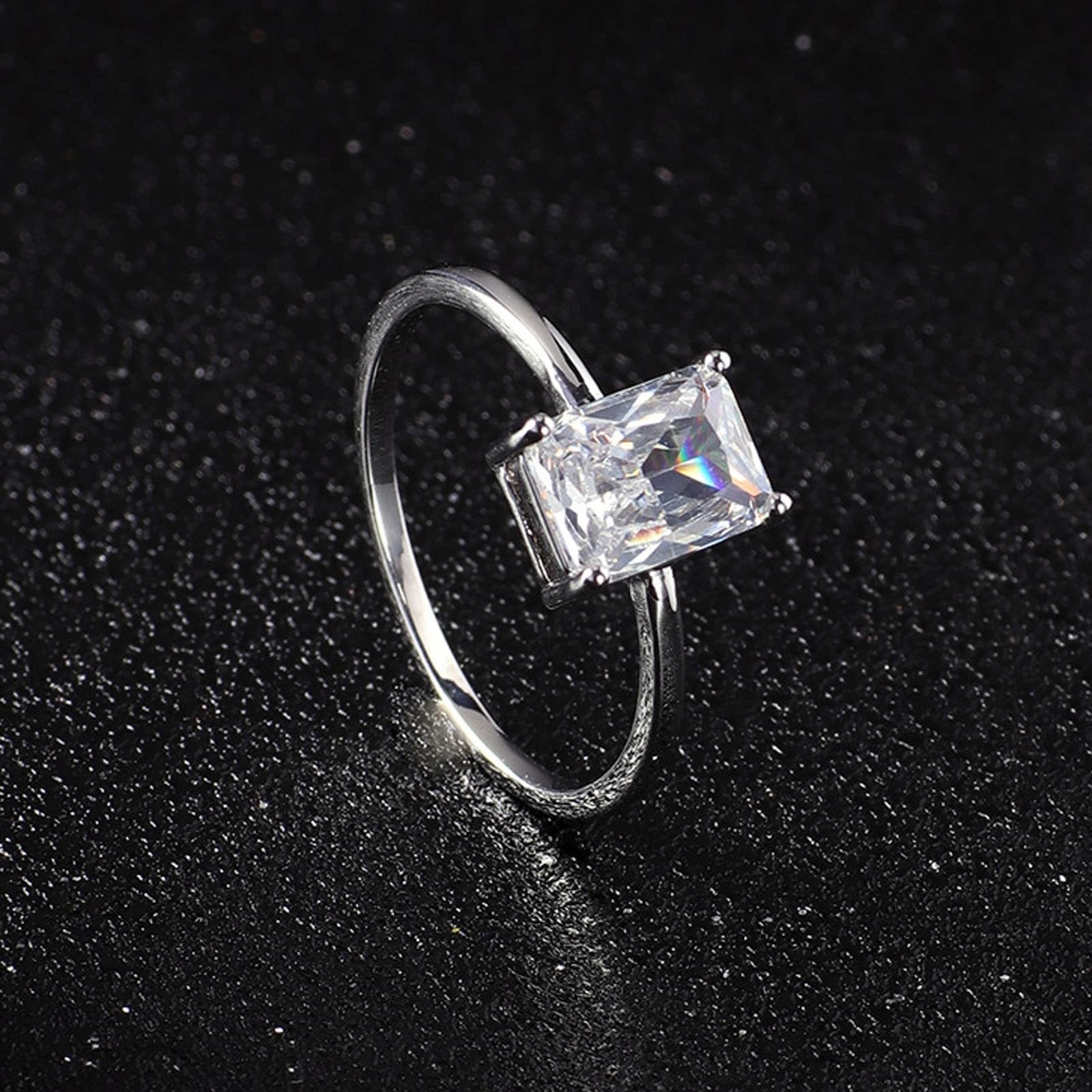 Anillos Mujer Anillo 750 Oro Blanco 9K Oro Blanco Au375/Au585/Au750 Moissanite Blanco Rectangular Moissanite Tamaño 45 (14.3) Clásico para Lesbianas Aniversario Personalizado