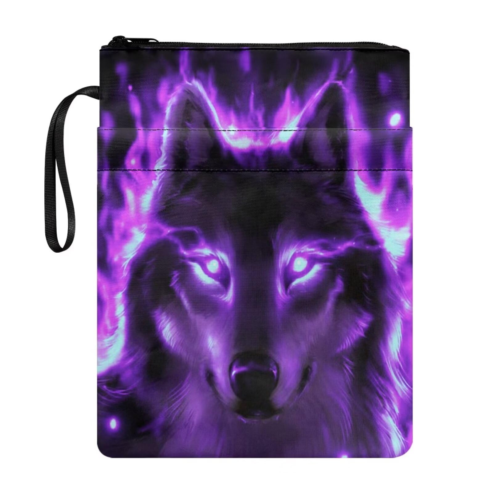 NETILGEN Book Covers for Paperback Textbooks Book Sleeve with Zipper and Pocket Book Sox Reusable Purse Washable Book Lovers Gifts, Wolf Fire Purple — image 1