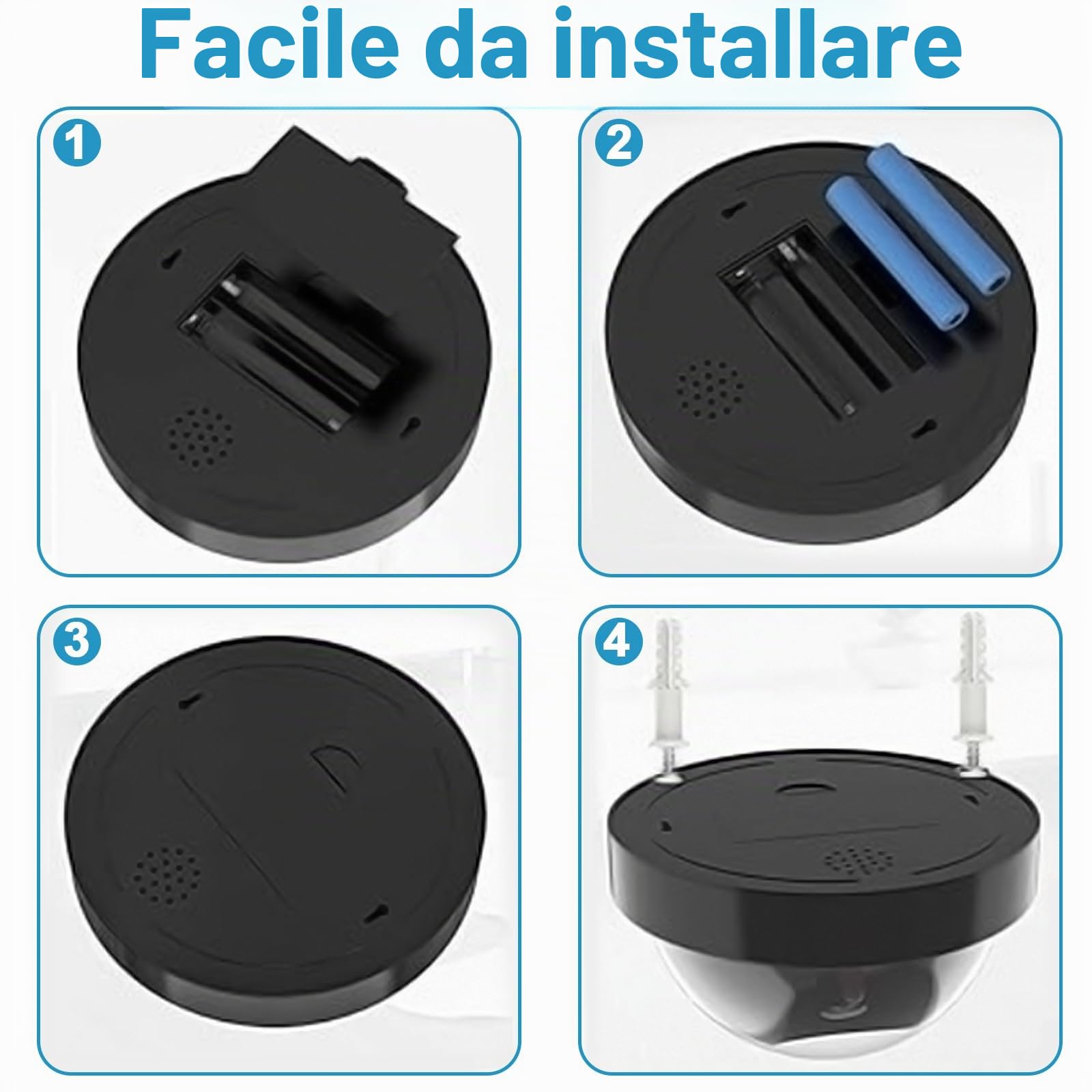 Set di 4 Telecamera finta Interno Energia Solare Videocamera Antifurto con LED Rosso CCTV d'Imitazione