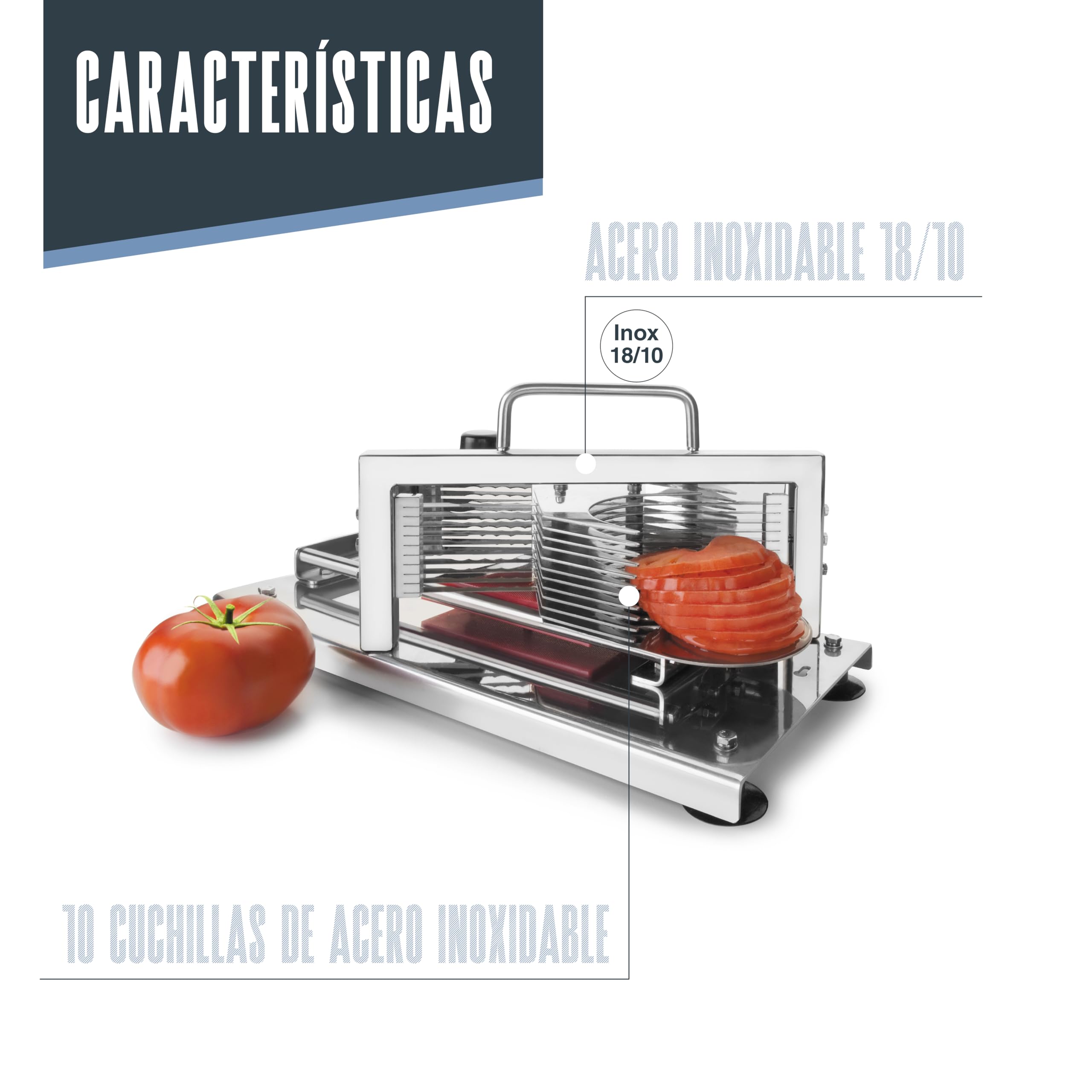 LACOR 60510 - Máquina Corta Tomates, Acero Inoxidable, 10 Cuchillas | En acero inoxidable, para un uso práctico y profesional en cocina; ideal para cocina profesional y uso diario en casa