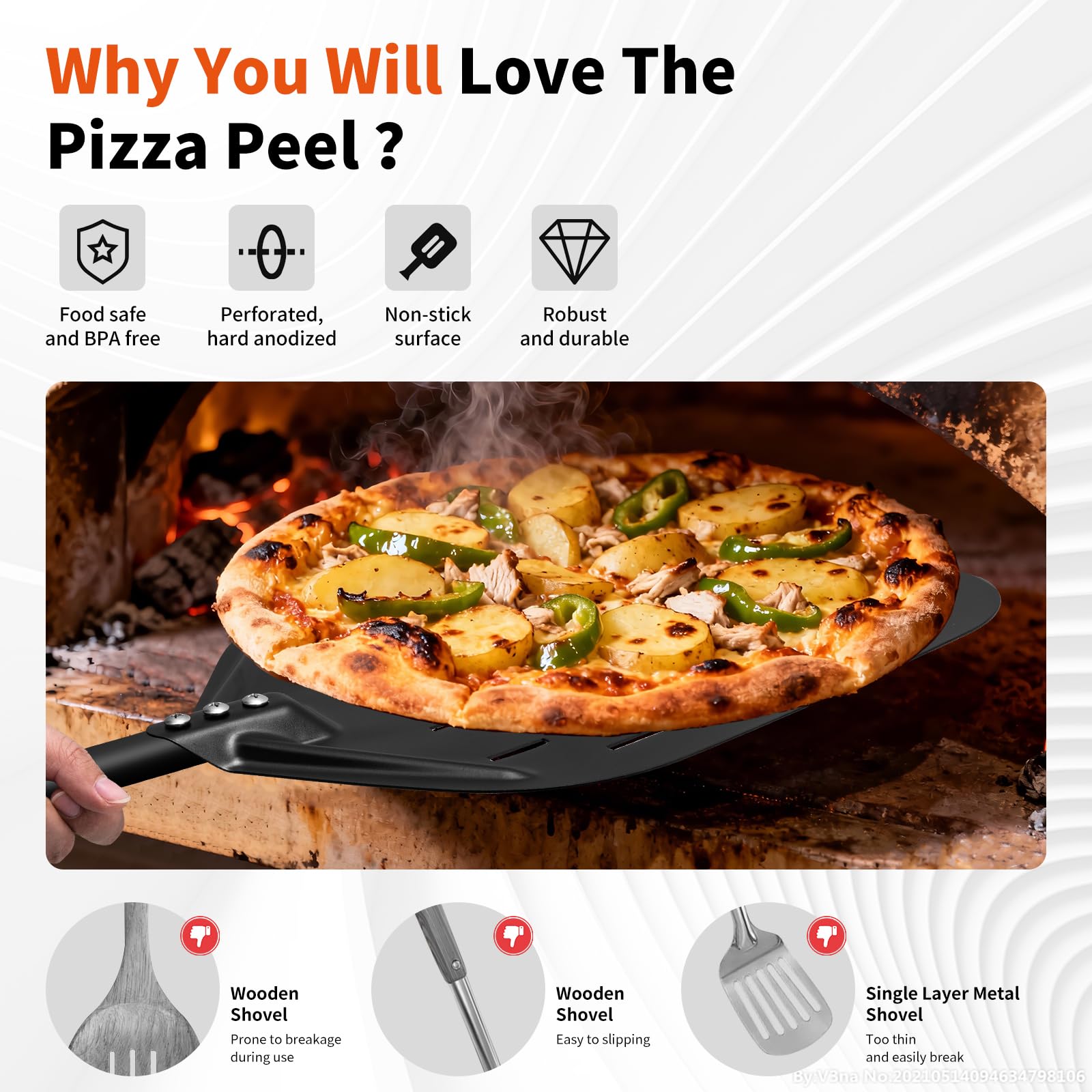 Set di pale per pizza perforate, pala per pizza da 12",paletta per pizza da 6",pala per pizza in alluminio resistente al calore con manico in silicone,set di sollevatori per pizza antiaderenti
