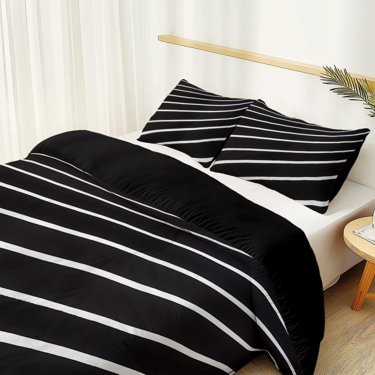155x220 cm Bettwäsche Schwarz mit Streifen Linien Muster, 3-teiliges Set Mikrofaser Deckenbezug & 2 Kissenbezug 80x80 cm, Hautfreundlich & Warm Minimalismus Bettbezug für Teenager