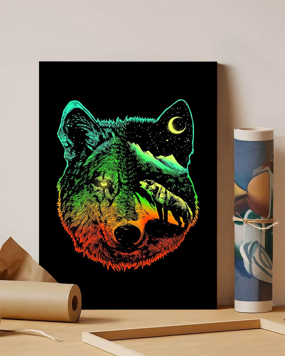 GADGETS WRAP Canvas Gallery Wrap Framed for Home Office Studio Living Room Decoration (11x14inch) - Nightwolf Light