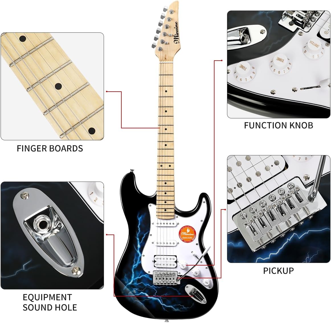 Electric Guitar Beginner Kits, 6 Strings 39 Inch Solid Body Guitarra Electricar Set for Adults With Gig Bag, Strap, Tremolo Arm, Cable & Picks MS100 (Lightning Blue)