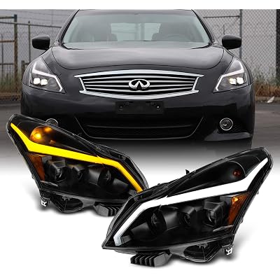 AKKON - For 2010-2013 G37/G25 2015 Q40 Sedan Black Smoked LED Sequential LED Signal Tube Projector Headlights