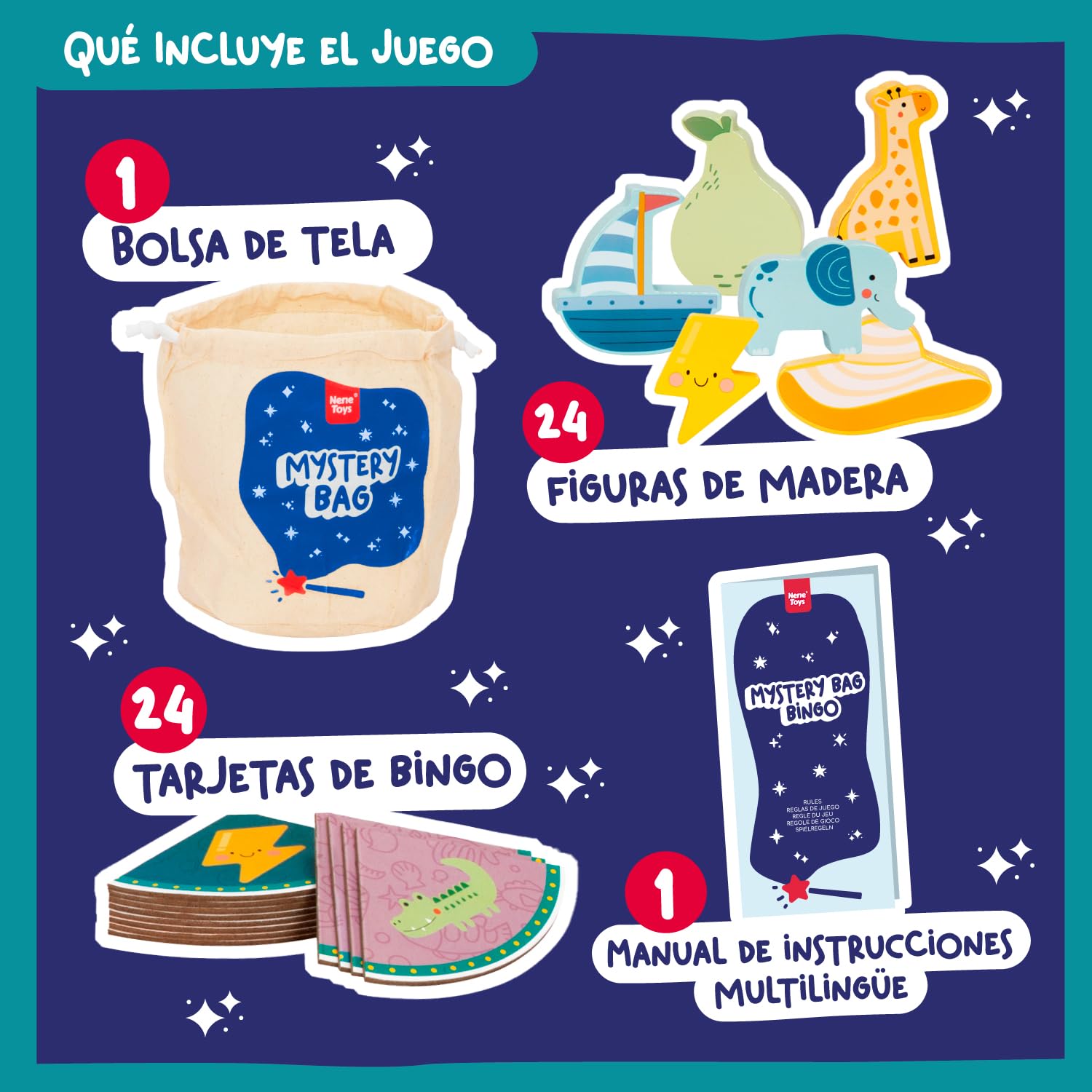 Nene Toys Juego Bingo Táctil - Juego Sensorial de Estimulación Táctil y Motricidad Fina para Niños 3+ Años - Juego de Mesa Familiar Niños Niñas 3 4 5 años - Juguete de Madera Toca y Encuentra