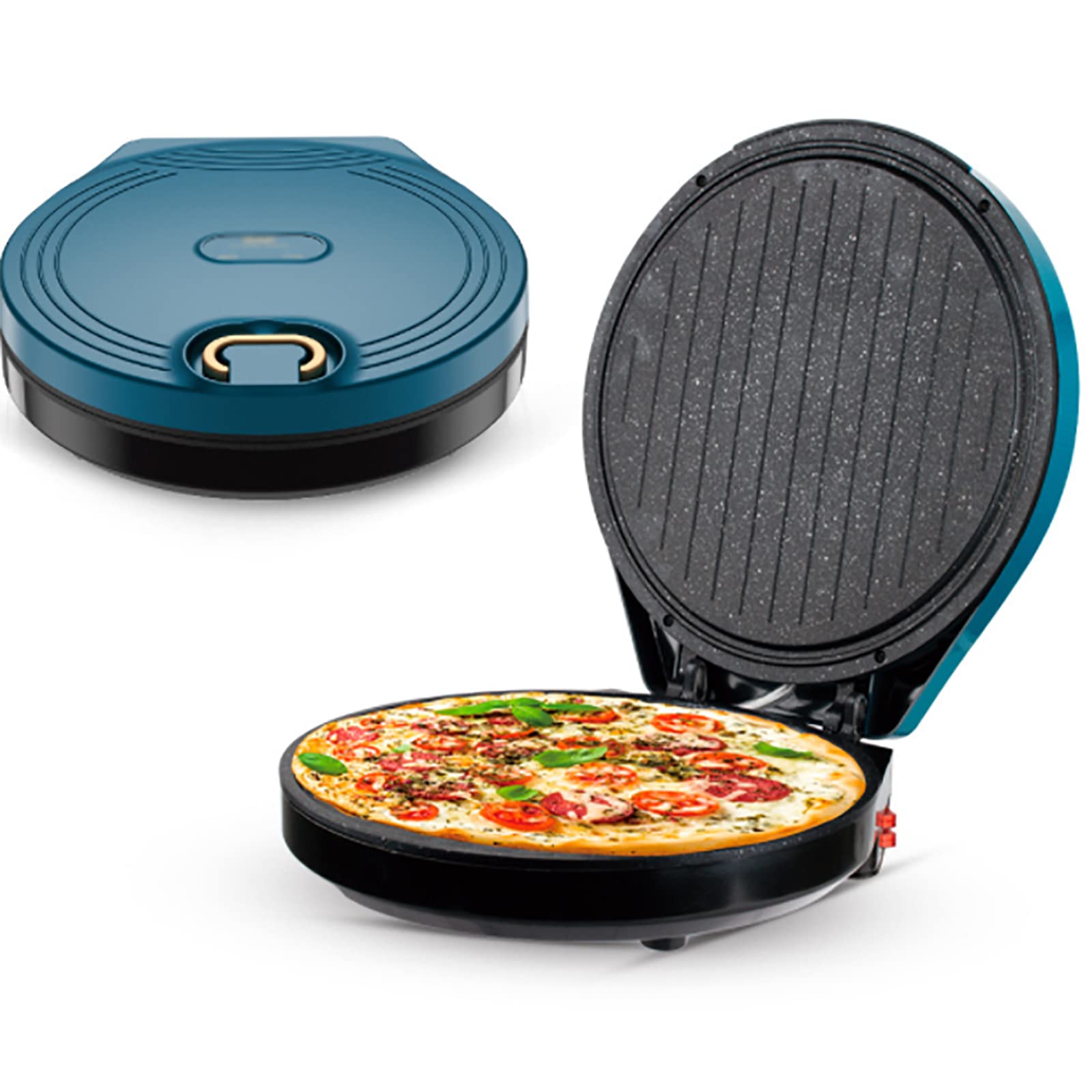 Teglia per Pizza Elettrica, Macchina per Pizzaiola Antiaderente di Precisione con Piastra Riscaldante a Doppia Faccia, Alimentazione Pronta E Spie Luminose, per Pizza Fatta in Casa