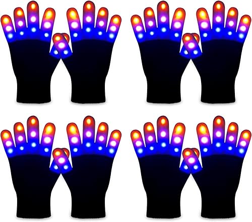 4 Pairs LED Gloves Light up Gloves for Kids Girls Boys Toys Age 3-12 Years Old Cool Fun Toys Gifts for Easter Birthday Carnival Party Christmas
